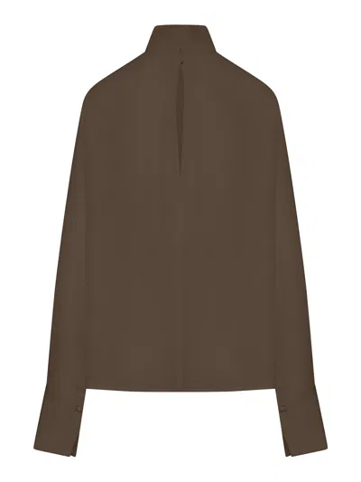 Tom Ford Long-sleeved Silk Georgette Blouse In Brown