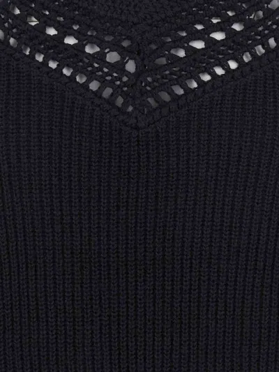Twinset Black Sweater With Embroidered Collar And Elastic Cuffs In Wool And Cotton Woman In Black