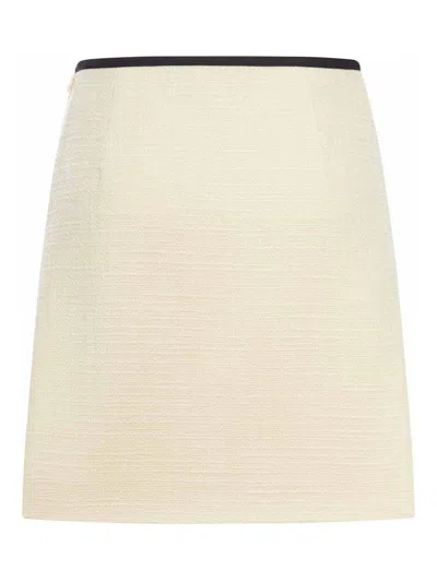 Valentino Wool Tweed Skirt With Bow In Neutral