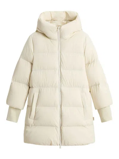 Woolrich Cloud Down Jacket In Stretch Nylon With A Matte Finish In Neutral