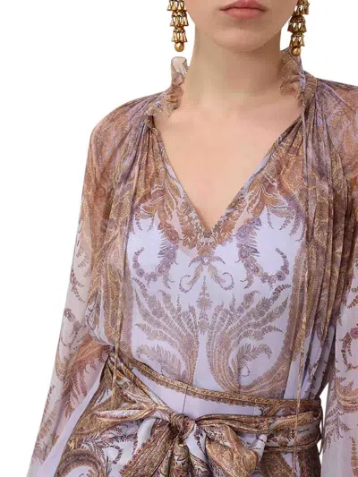 Zimmermann Multicolor Blouse With Ruched Collar And All-over Paisley Motif In Viscose Woman In Blue