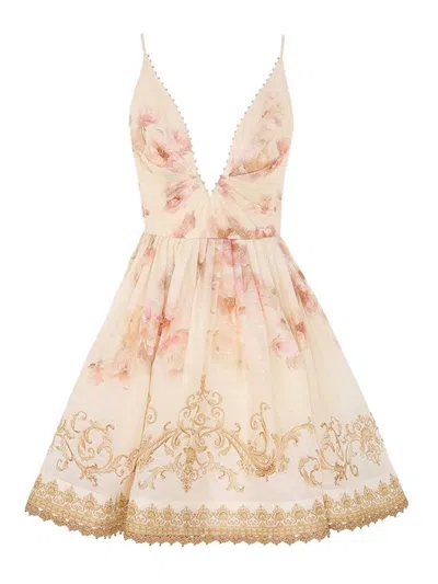 Zimmermann Hypnotic V-neck Mini Dress In Neutral
