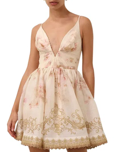 Zimmermann Hypnotic V-neck Mini Dress In Neutral