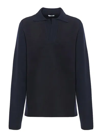 Malo Long-sleeve Polo-collar Sweater In Blue