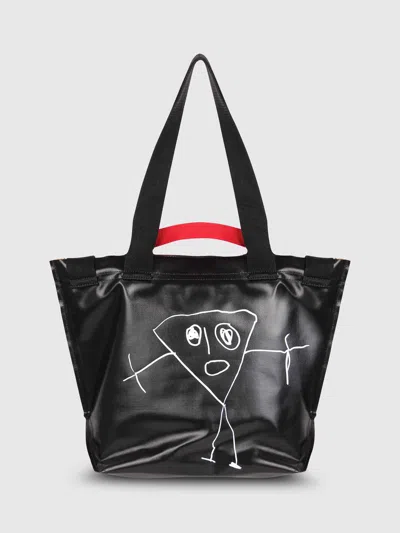 Plan C Pili E Bianca Medium Shopper In Black