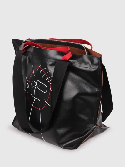 Plan C Pili E Bianca Medium Shopper In Black