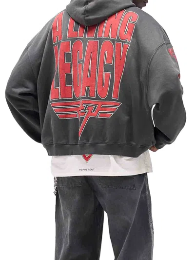 Represent Grey Hoodie With Maxi Logo Print On Front And Rear And Dropped Shoulders In Cotton Man In Gray