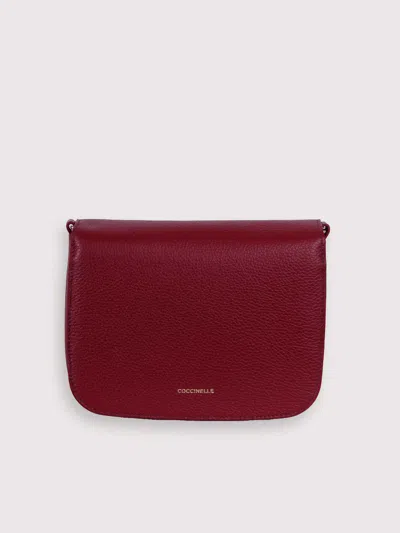 Coccinelle Textured Leather Cross-body Bag Adjustable Strap In Red