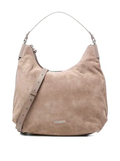 Coccinelle Suede Handbag With Adjustable Shoulder Strap In Brown