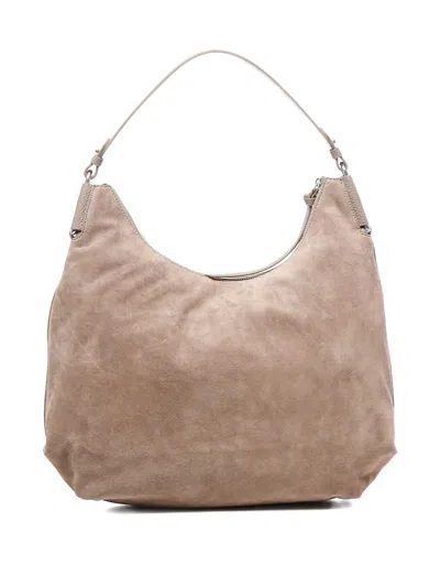 Coccinelle Suede Handbag With Adjustable Shoulder Strap In Brown