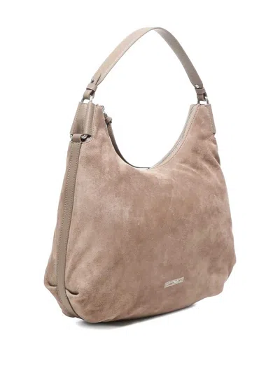 Coccinelle Suede Handbag With Adjustable Shoulder Strap In Brown