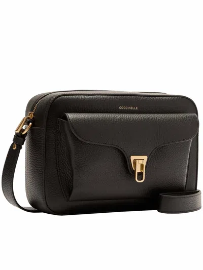 Coccinelle Large Beat Soft Flap-pocket Leather Shoulder Bag In Black