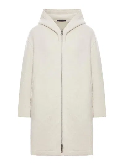 Transit Comfort Fit Hooded Jacket In Boiled Wool In Neutral