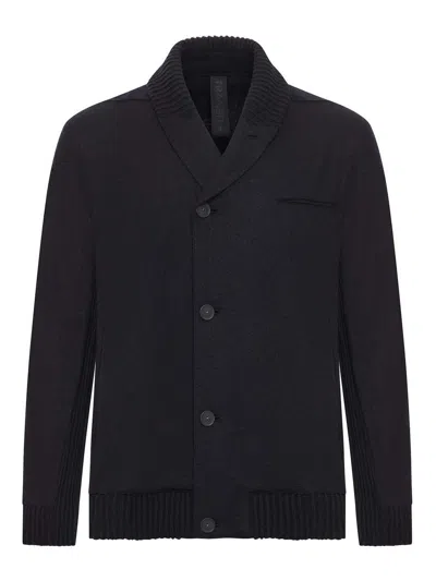 Transit Shawl Collar Black Cardigan With Button Closure And Chest Pocket In Black