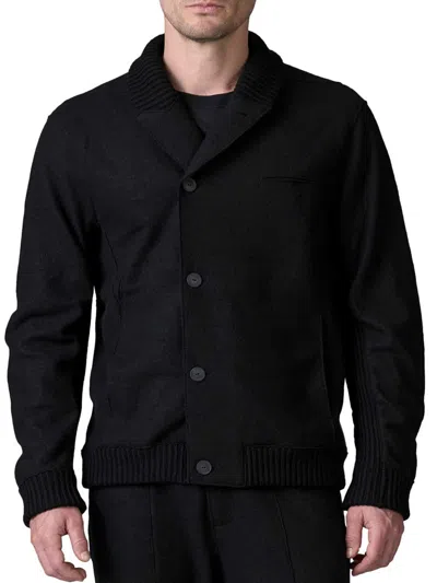 Transit Shawl Collar Black Cardigan With Button Closure And Chest Pocket In Black