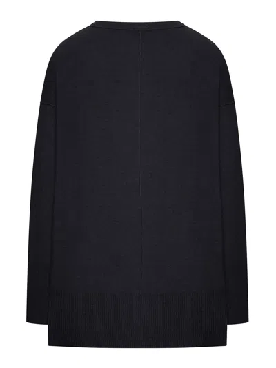 Transit Stretch Viscose And Wool Oversize Knit With Boat Neckline And Ribbed Inserts In Black