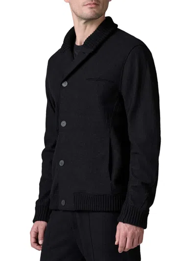 Transit Shawl Collar Black Cardigan With Button Closure And Chest Pocket In Black
