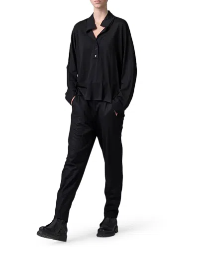 Transit Oversized Polo Shirt In Wool Jersey With Boiled Wool Inserts In Black