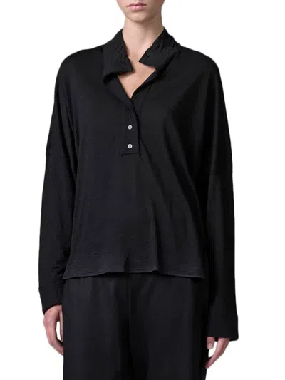 Transit Oversized Polo Shirt In Wool Jersey With Boiled Wool Inserts In Black