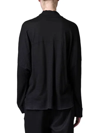 Transit Oversized Polo Shirt In Wool Jersey With Boiled Wool Inserts In Black