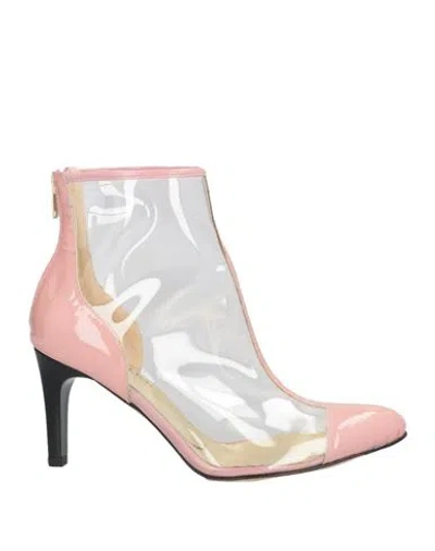 Azurée Cannes Woman Ankle Boots Pink Size 8 Leather, Plastic In Animal Print