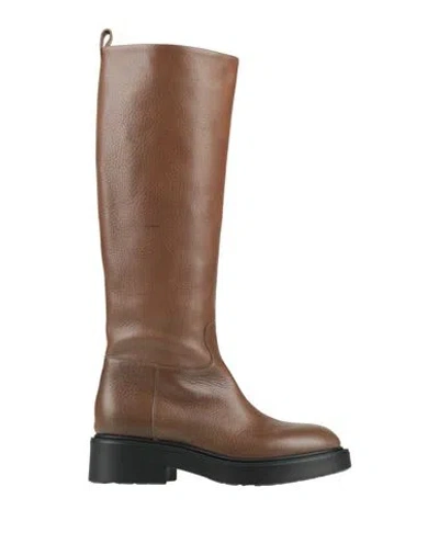 Vittorio Virgili Woman Boot Tan Size 8 Leather In Animal Print