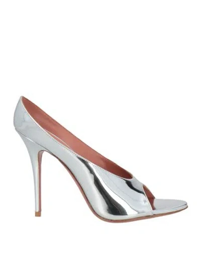 Amina Muaddi Woman Pumps Silver Size 7.5 Leather In Silver