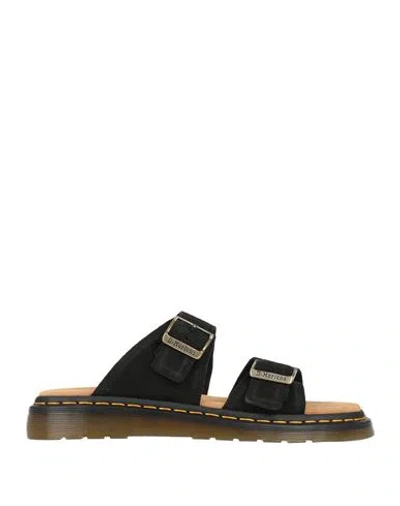 Dr. Martens Black Leather Flat Sandals In Multi