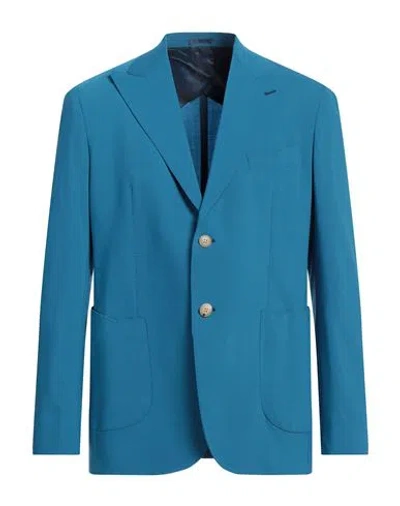 F839 Born In Napoli Man Blazer Azure Size 42 Virgin Wool, Elastane In Blue
