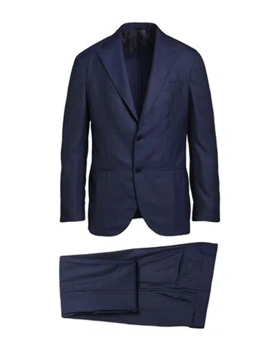 F839 Born In Napoli Man Suit Navy Size 40 Virgin Wool, Silk In Blue