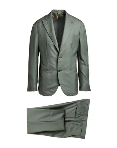 F839 Born In Napoli Man Suit Dark Green Size 40 Virgin Wool, Silk In Green