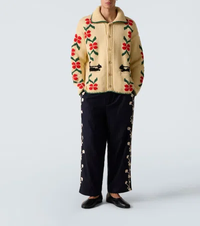 Bode Pirate Ship Virgin Wool Cardigan In Neutral