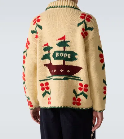 Bode Pirate Ship Virgin Wool Cardigan In Neutral