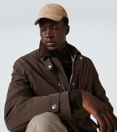 Brunello Cucinelli Logo Suede Baseball Cap In Brown