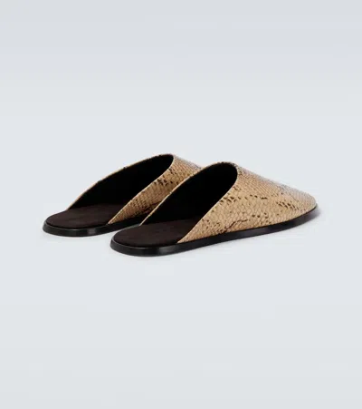 Fear Of God Snake-effect Leather Mules In Brown