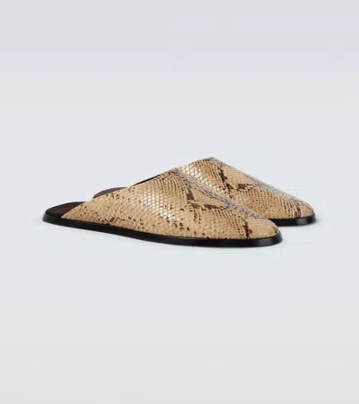 Fear Of God Snake-effect Leather Mules In Brown