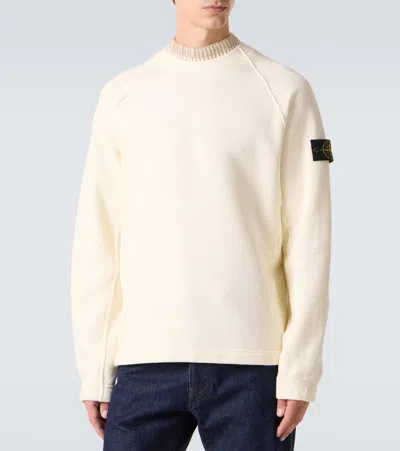 Stone Island Compass Cotton Fleece Sweatshirt In White