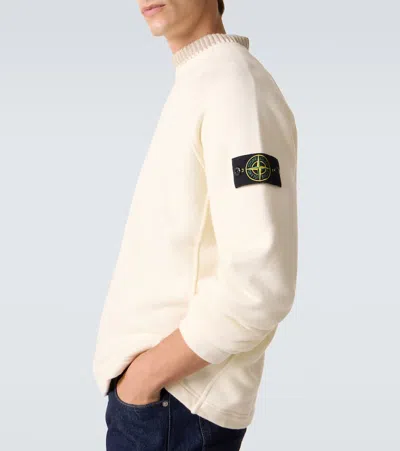 Stone Island Compass Cotton Fleece Sweatshirt In White