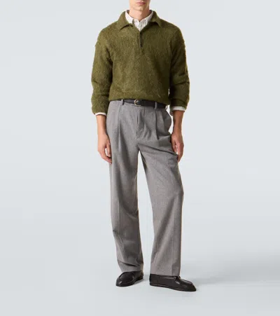Auralee Mohair And Wool Polo Sweater In Green