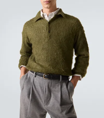 Auralee Mohair And Wool Polo Sweater In Green