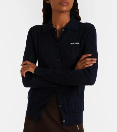 Miu Miu Open-knit Cashmere Cardigan In Black