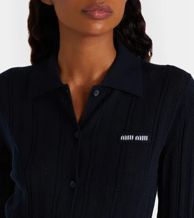 Miu Miu Open-knit Cashmere Cardigan In Black