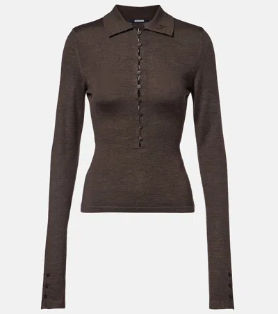 Jacquemus Long-sleeved Merino Wool Polo Shirt Knitwear Brown