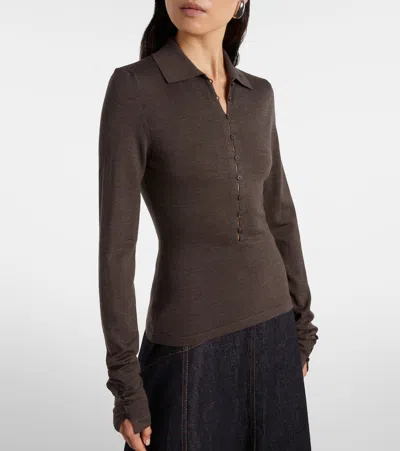 Jacquemus Long-sleeved Merino Wool Polo Shirt Knitwear Brown