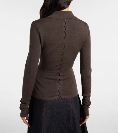 Jacquemus Long-sleeved Merino Wool Polo Shirt Knitwear Brown