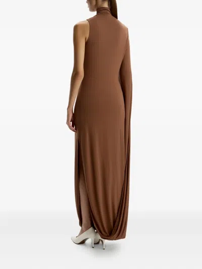 12 Storeez Draped One-shoulder Maxi Dress In Brown