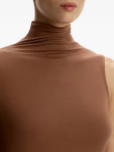 12 Storeez Draped One-shoulder Maxi Dress In Brown