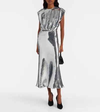 David Koma Womens Silver Blouson Sleeveless Woven Midi Dress In Metallic