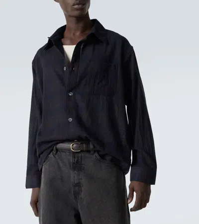 Frame Long Sleeve Button Front Wool Shirt In Blue