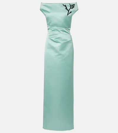 Erdem Floral Off-shoulder Duchesse Satin Gown In Green
